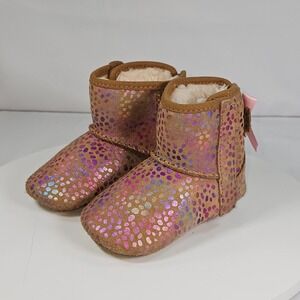 UGG Jesse Bow II Metallic Dots Chestnut Suede Infant Boots 1121046I Size 4/5